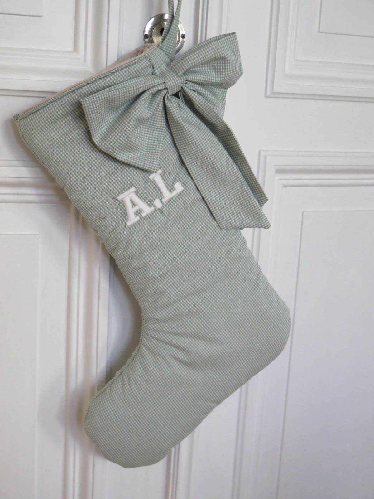CUSTOM CHRISTMAS STOCKING MINT GINGHAM