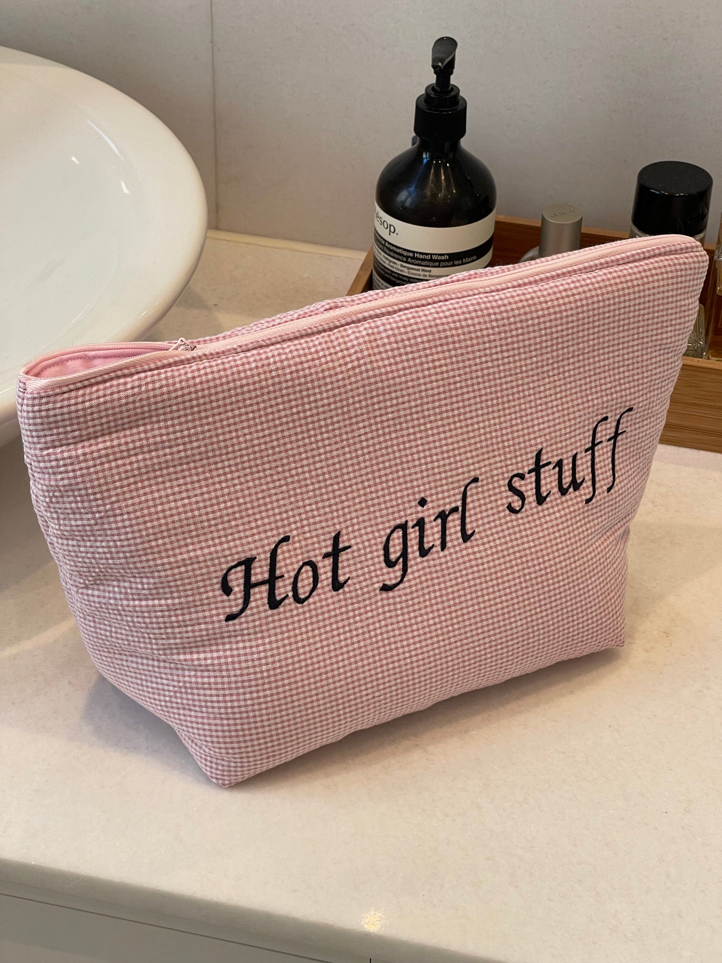 LIGHT PINK GINGHAM TALL TRAVEL BAG