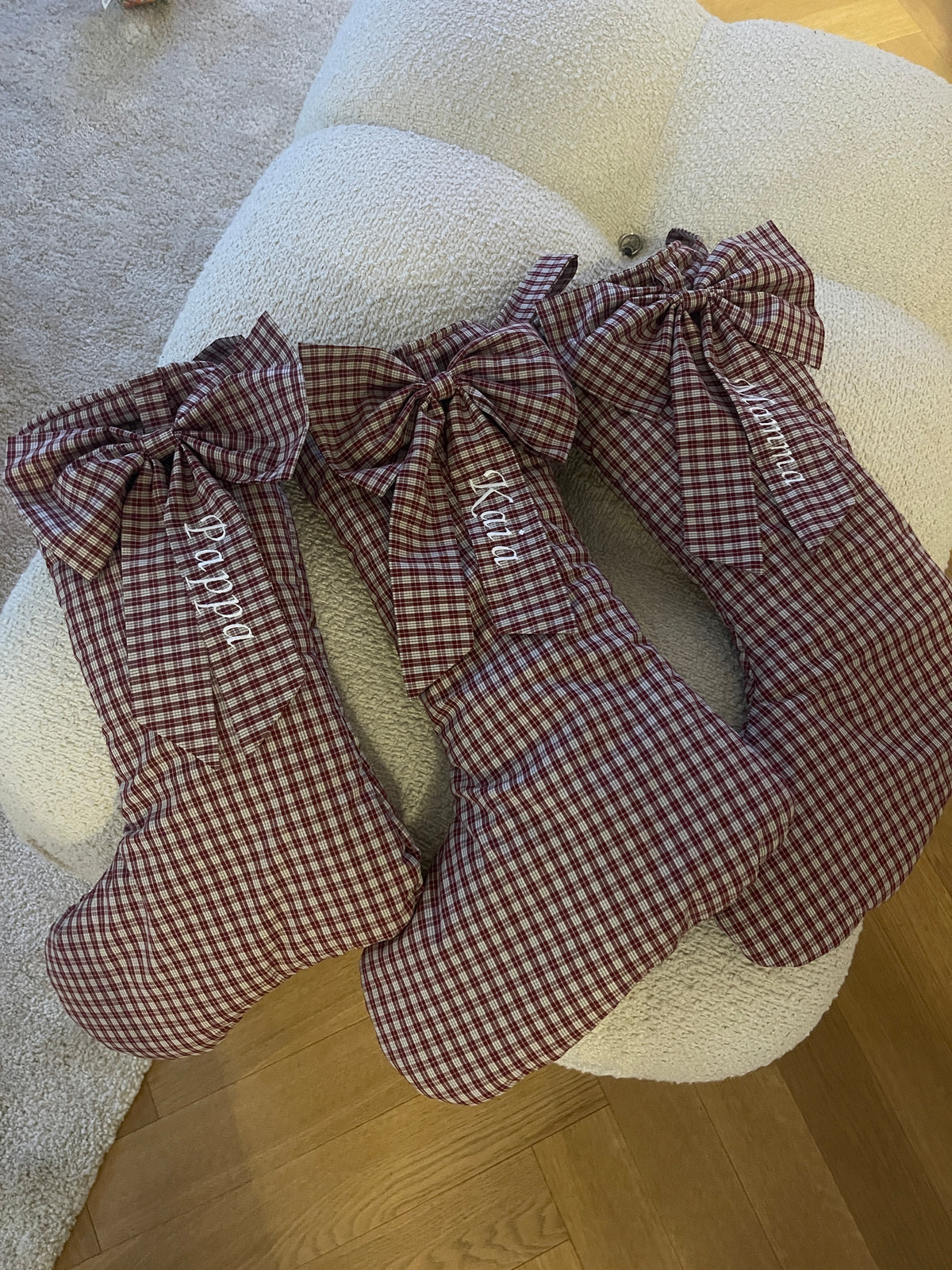 Winter Cottage red plaid Christmas stocking