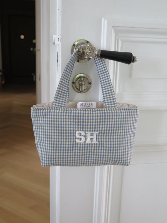 LIGHT BLUE GINGHAM MINI TOTE BAG