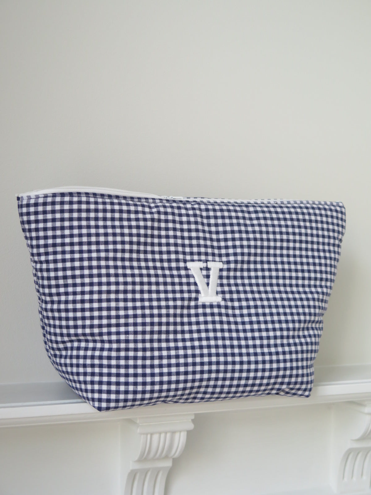 NAVY GINGHAM TALL TRAVEL BAG