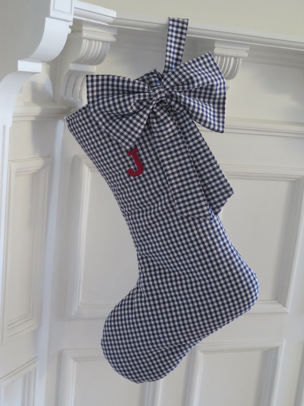 NAVY GINGHAM CHRISTMAS STOCKING