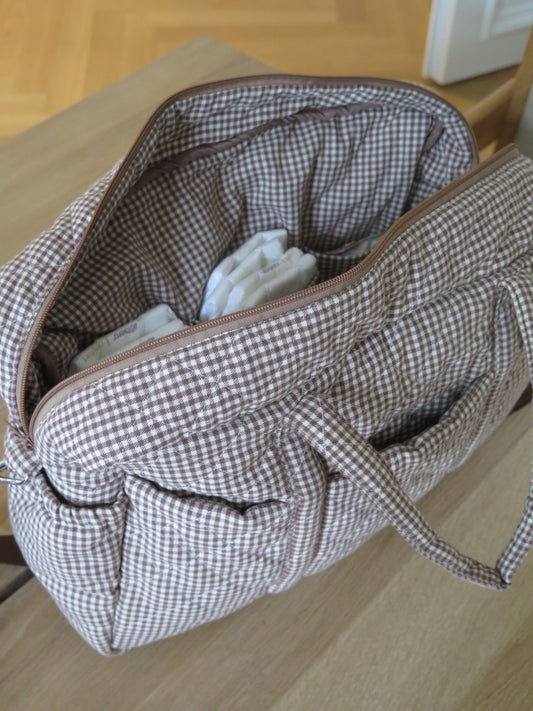 BROWN GINGHAM DIAPER BAG