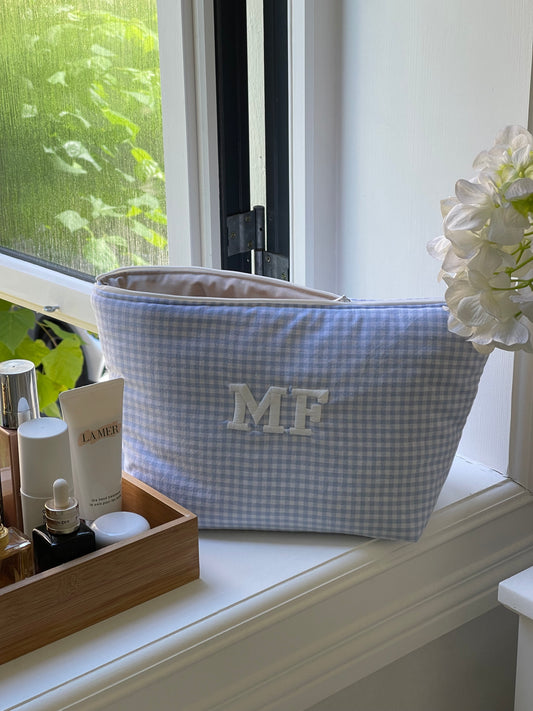 LIGHT BLUE GINGHAM TALL TRAVEL BAG