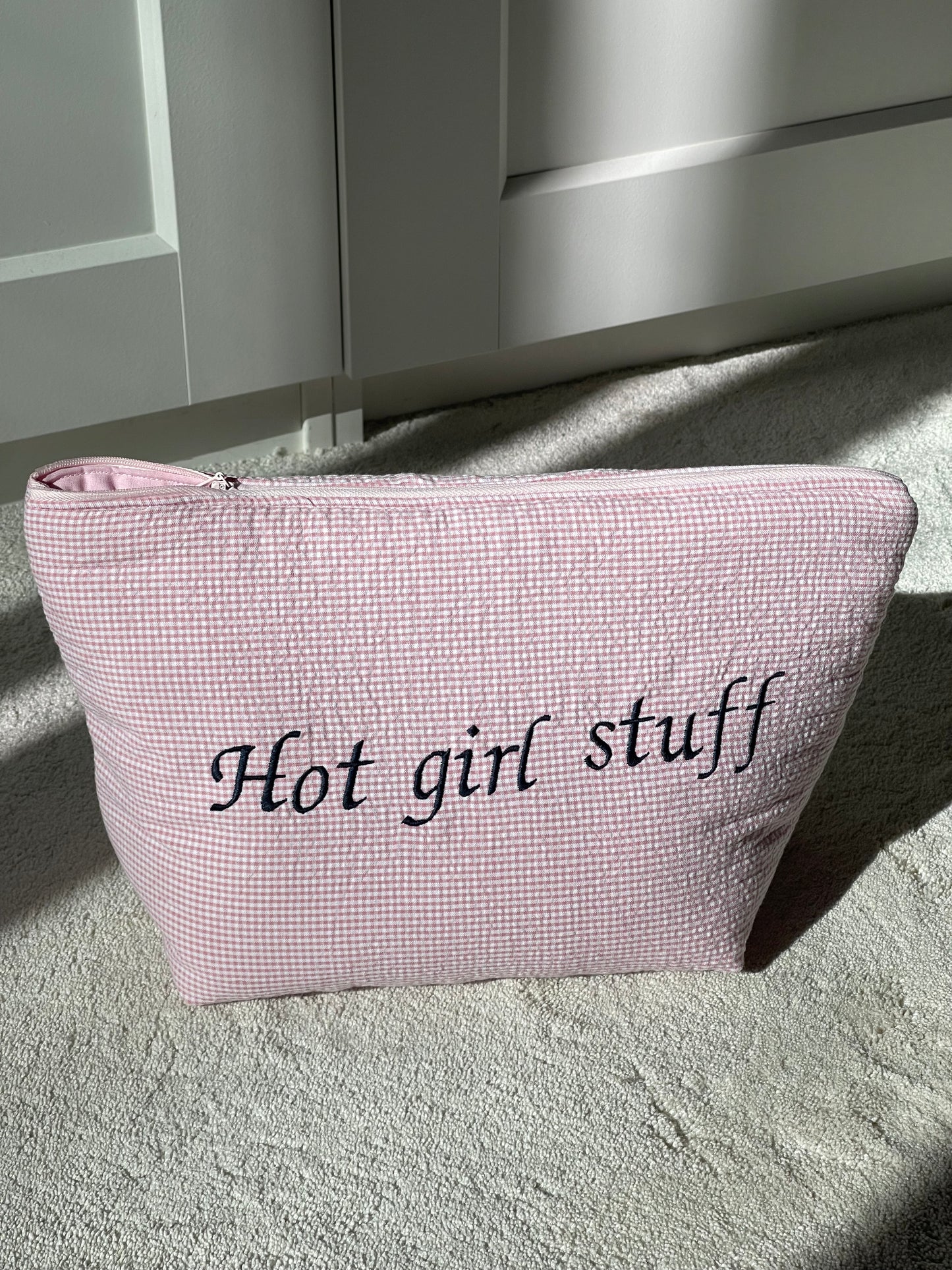 LIGHT PINK GINGHAM TALL TRAVEL BAG