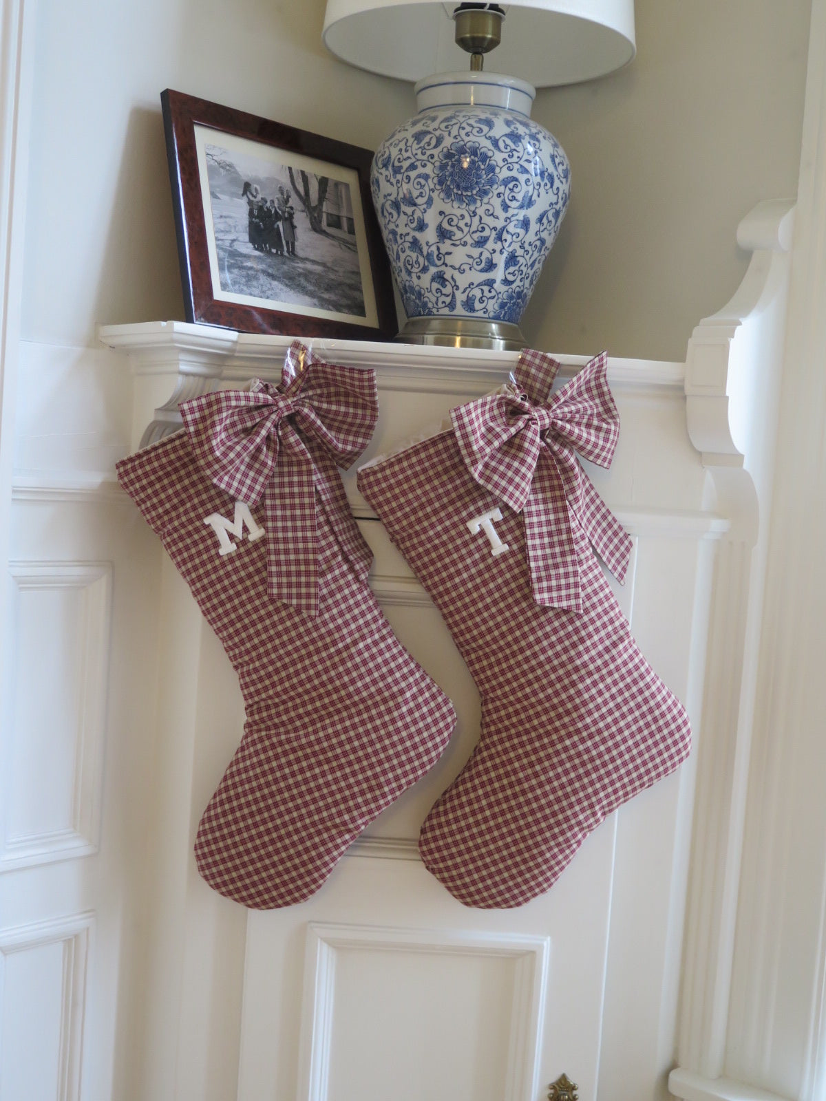 WINTER COTTAGE RED PLAID CHRISTMAS STOCKING