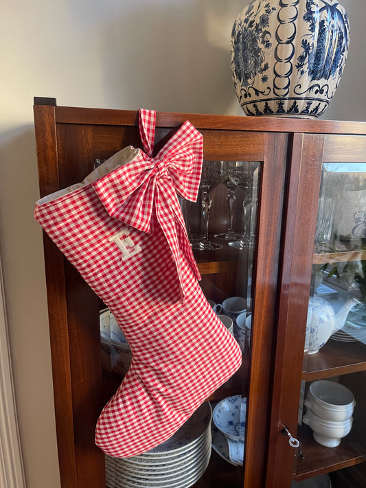 CUSTOM CHRISTMAS STOCKING RED GINGHAM