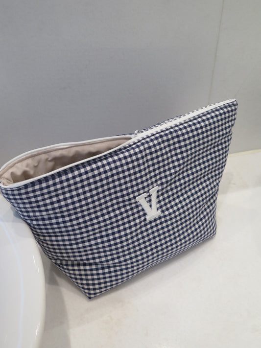 NAVY GINGHAM TALL TRAVEL BAG