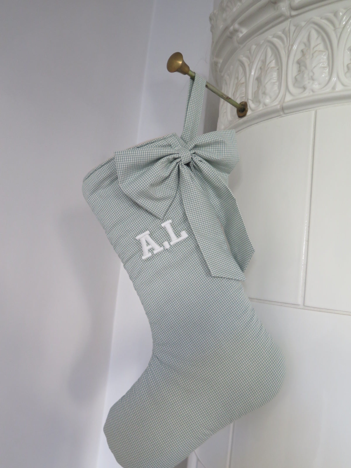CUSTOM CHRISTMAS STOCKING MINT GINGHAM