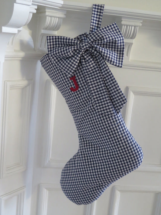 NAVY GINGHAM CHRISTMAS STOCKING