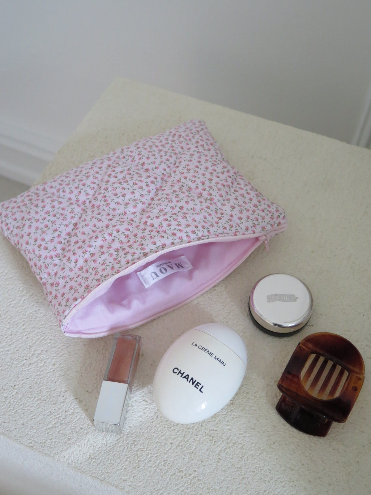 LIGHT PINK MINI FLORAL FLAT POUCH