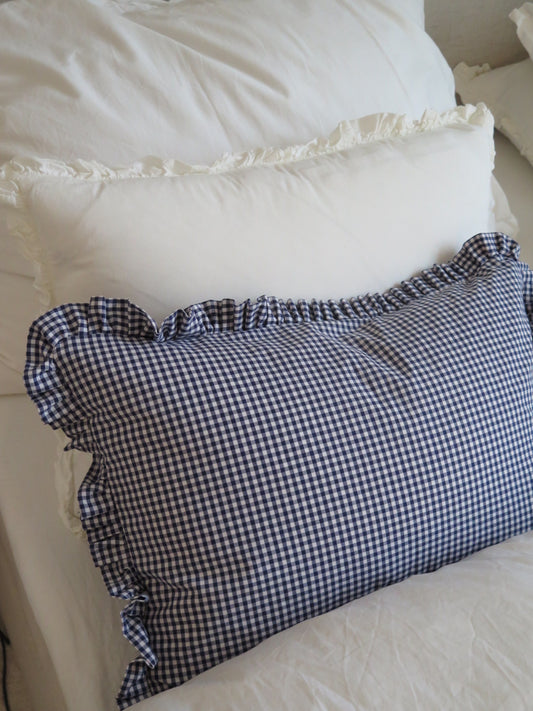 NAVY GINGHAM RUFFLED PILLOWCASE