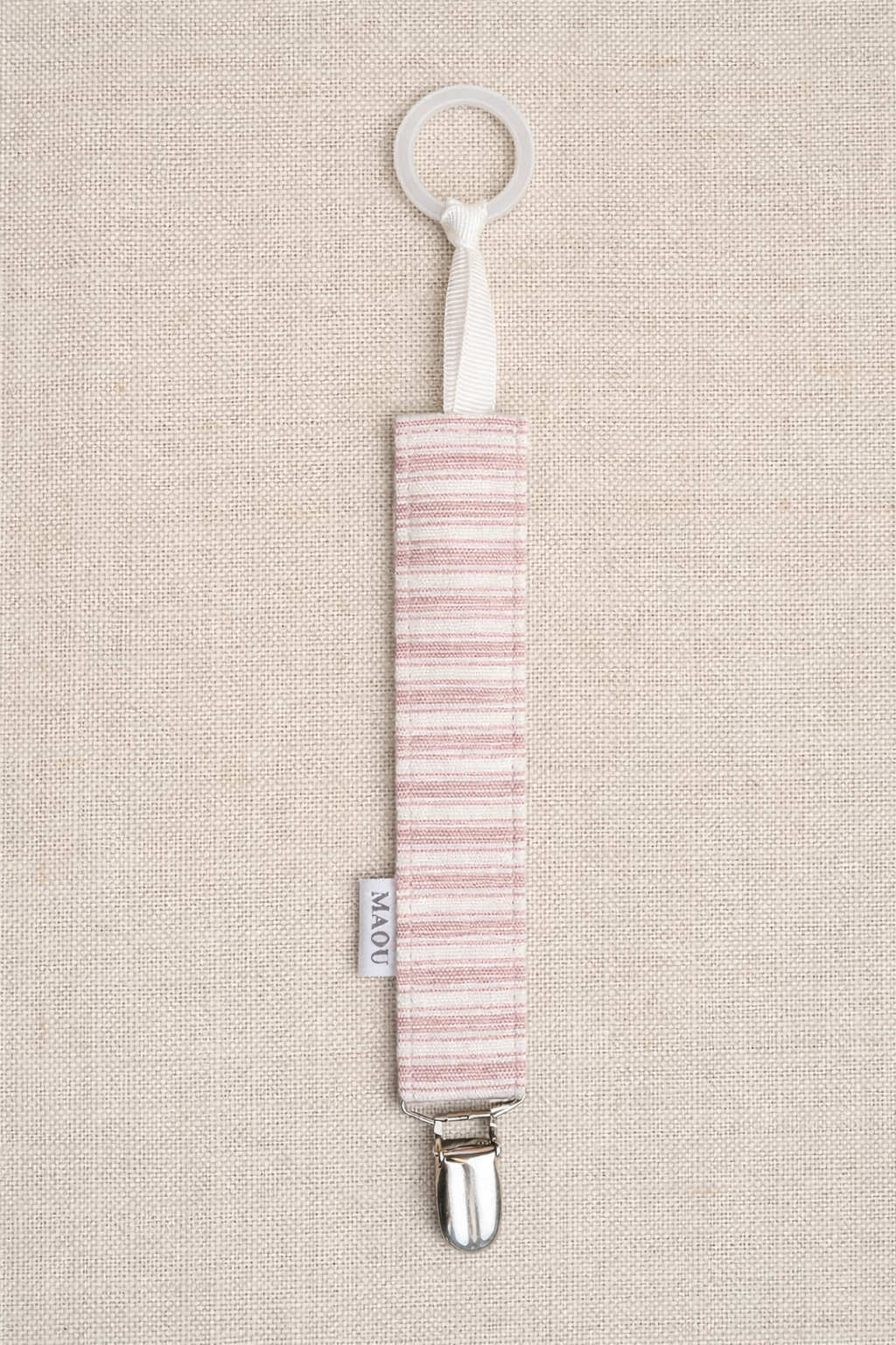 PACIFIER CLIP BLUSH PINSTRIPE