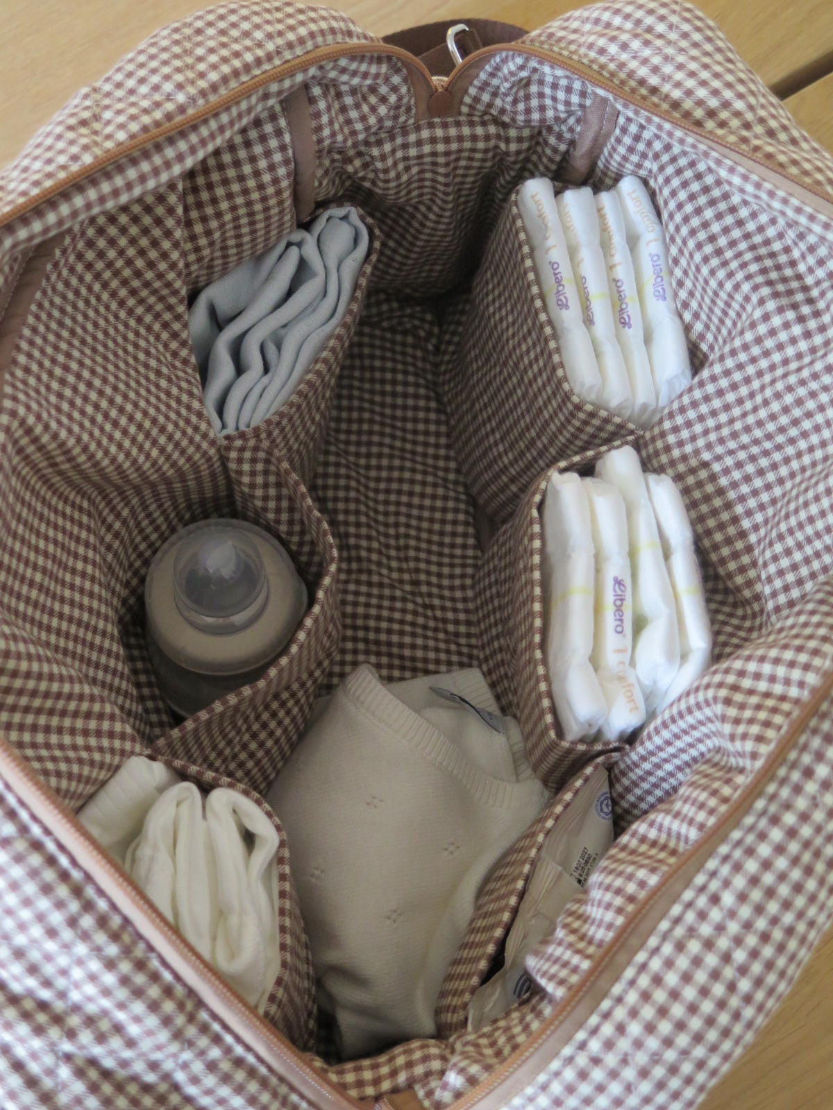BROWN GINGHAM DIAPER BAG