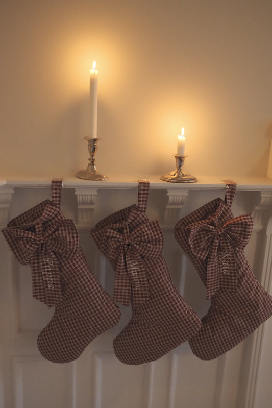 Winter Cottage red plaid Christmas stocking
