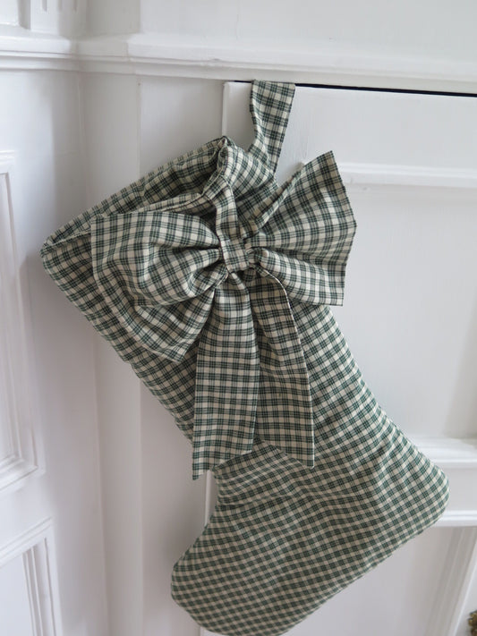 Winter Cottage green plaid Christmas stocking
