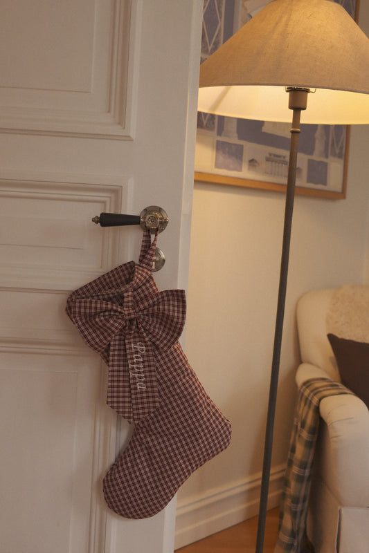 Winter Cottage red plaid Christmas stocking