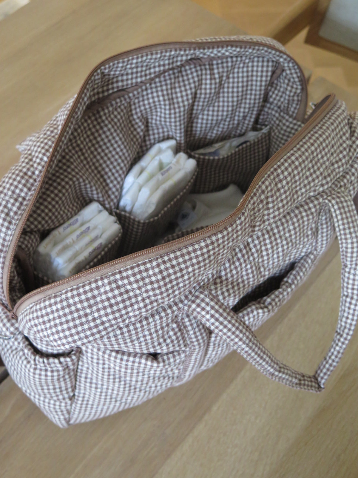 BROWN GINGHAM DIAPER BAG