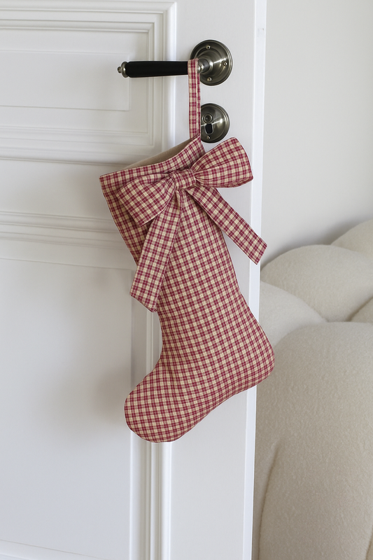 WINTER COTTAGE PLAID CHRISTMAS STOCKING
