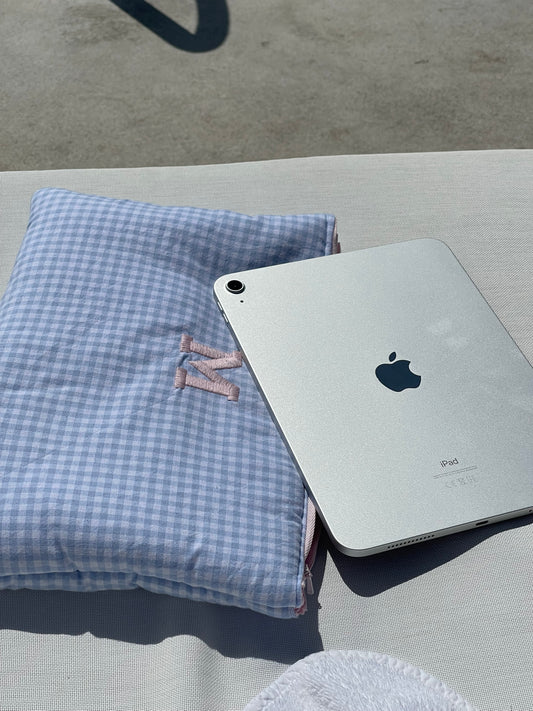 LIGHT BLUE GINGHAM IPAD CASE