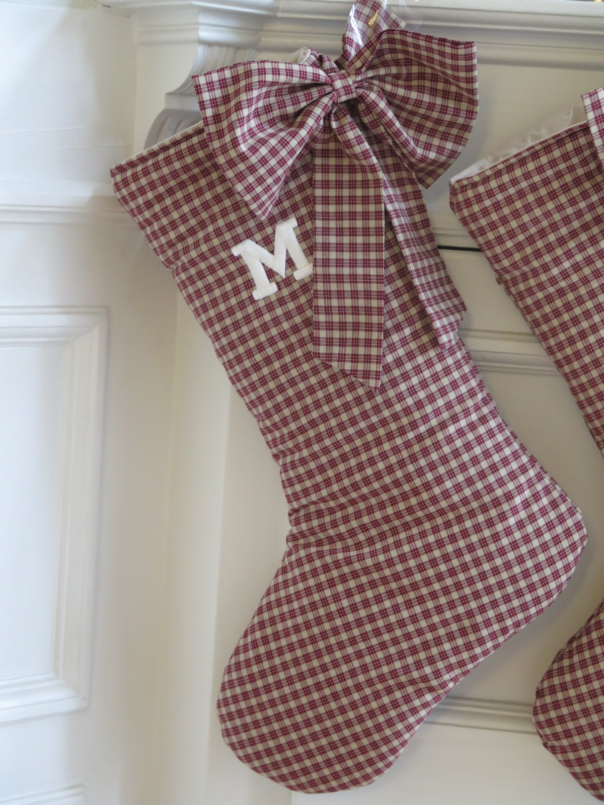 WINTER COTTAGE RED PLAID CHRISTMAS STOCKING