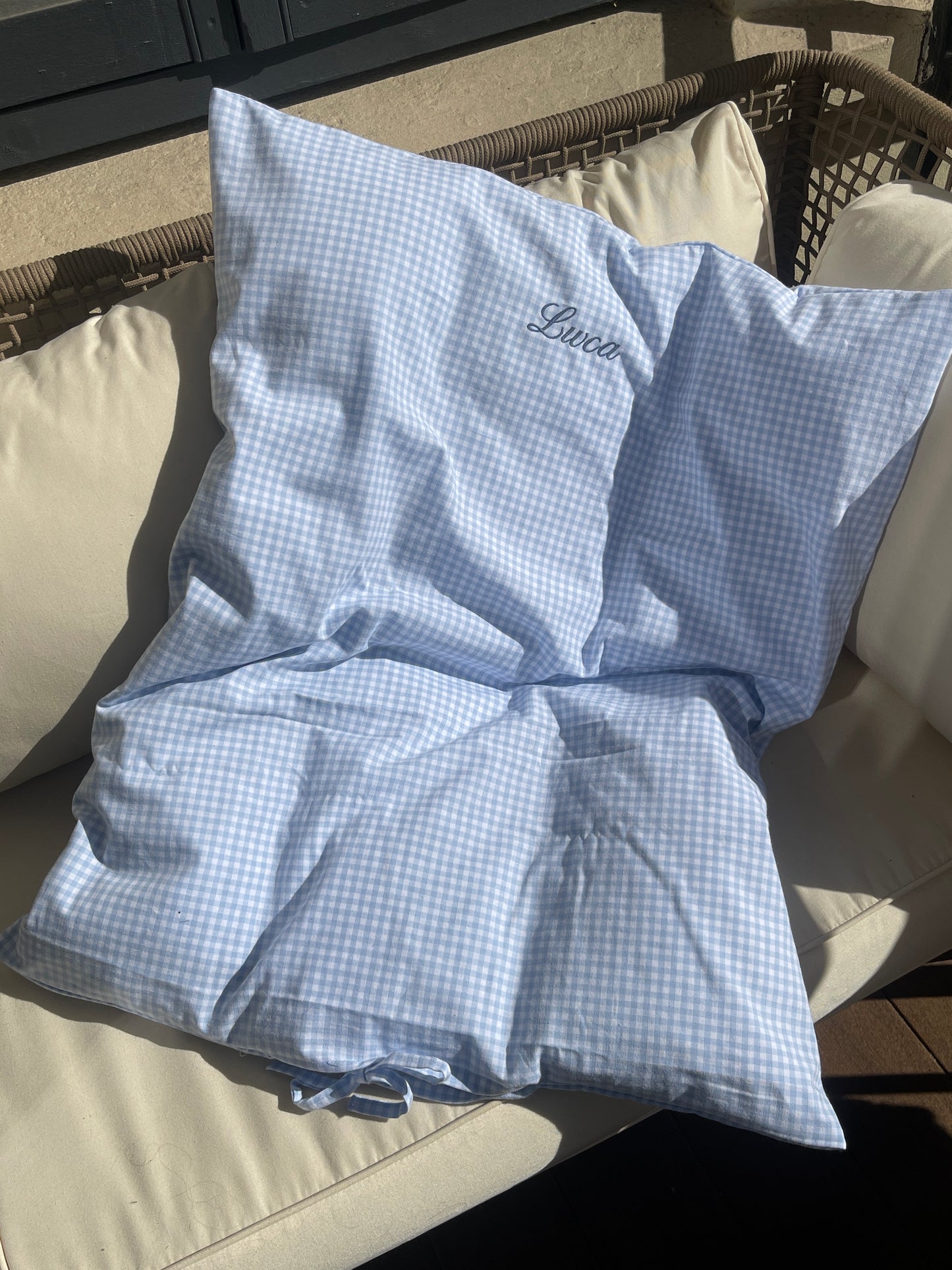 BLUE GINGHAM BABY CRIB DUVET COVER