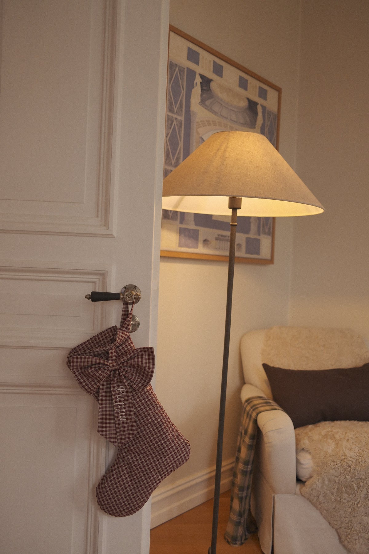 Winter Cottage red plaid Christmas stocking