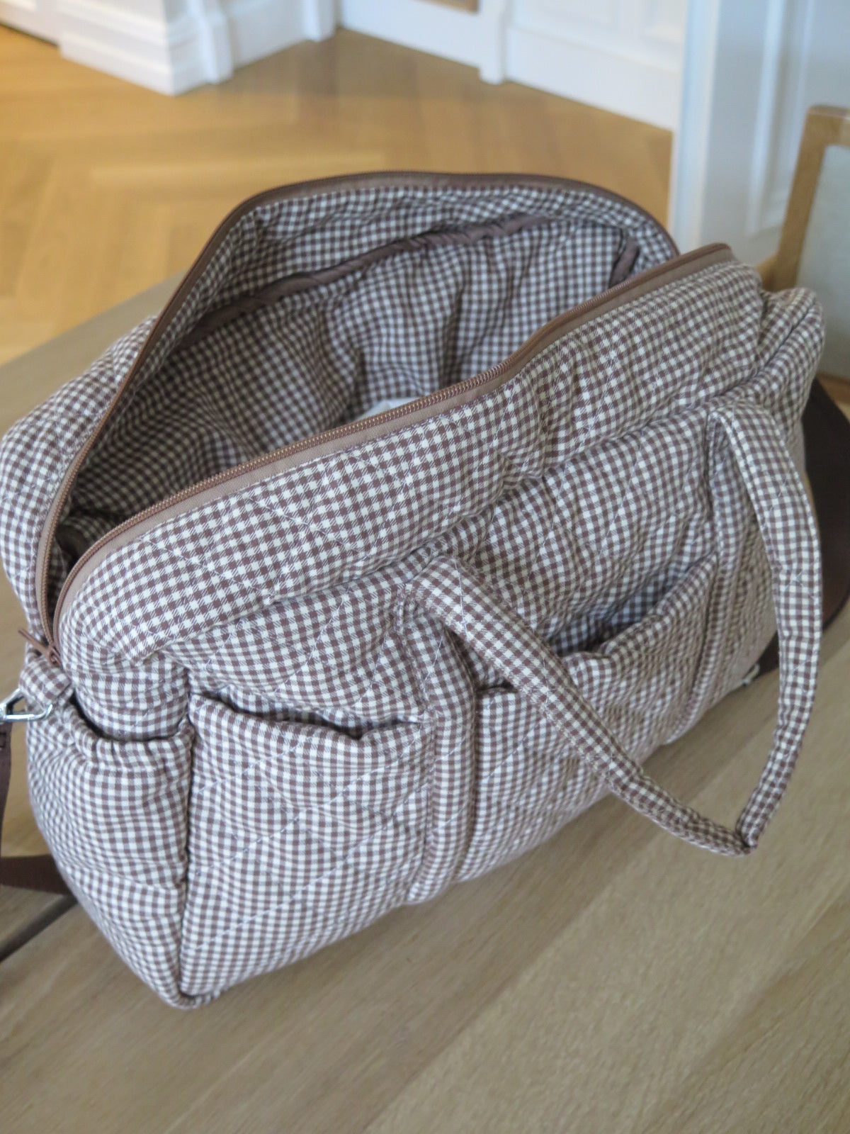 BROWN GINGHAM DIAPER BAG