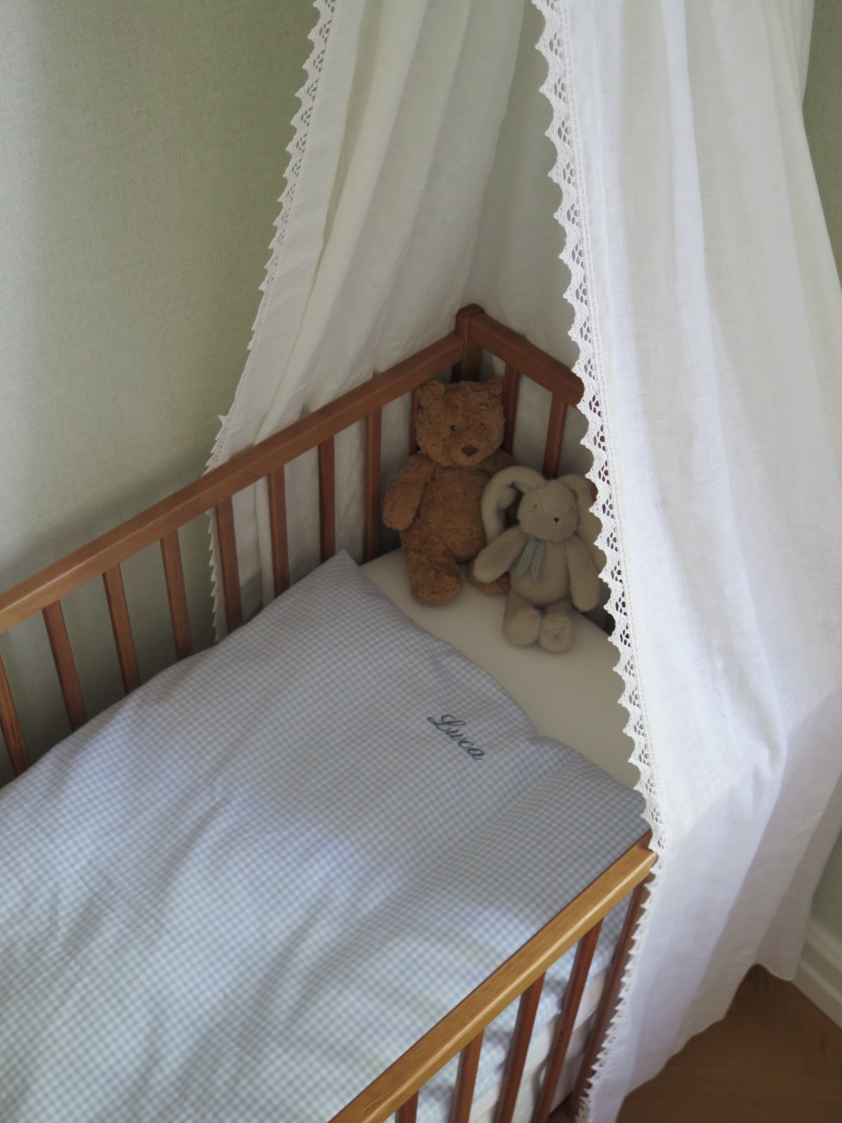 BLUE GINGHAM BABY CRIB DUVET COVER