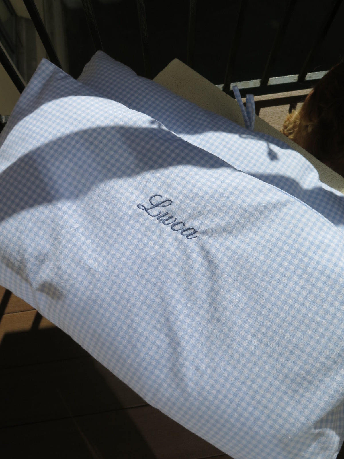 BLUE GINGHAM BABY CRIB DUVET COVER