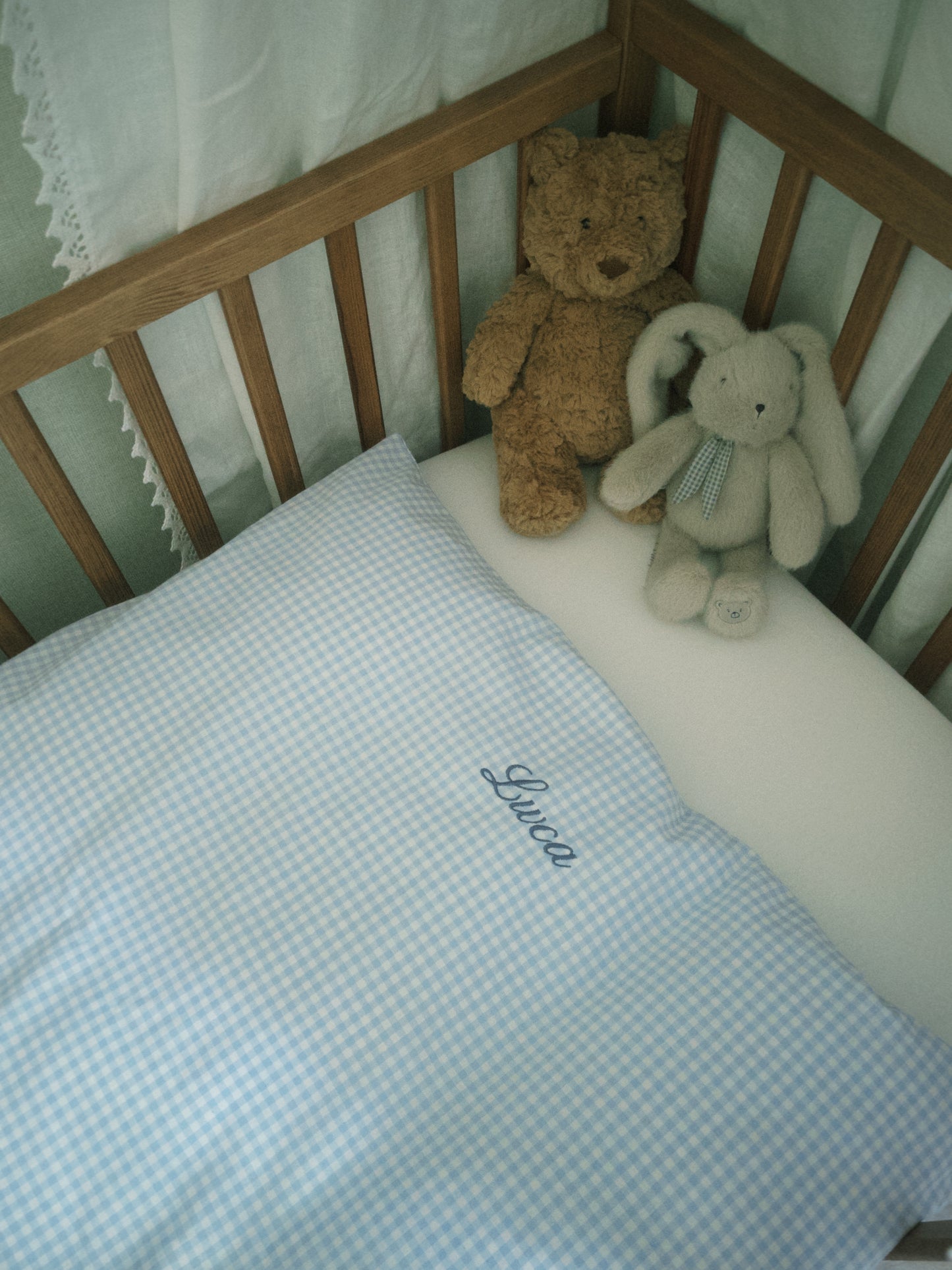 BLUE GINGHAM BABY CRIB DUVET COVER