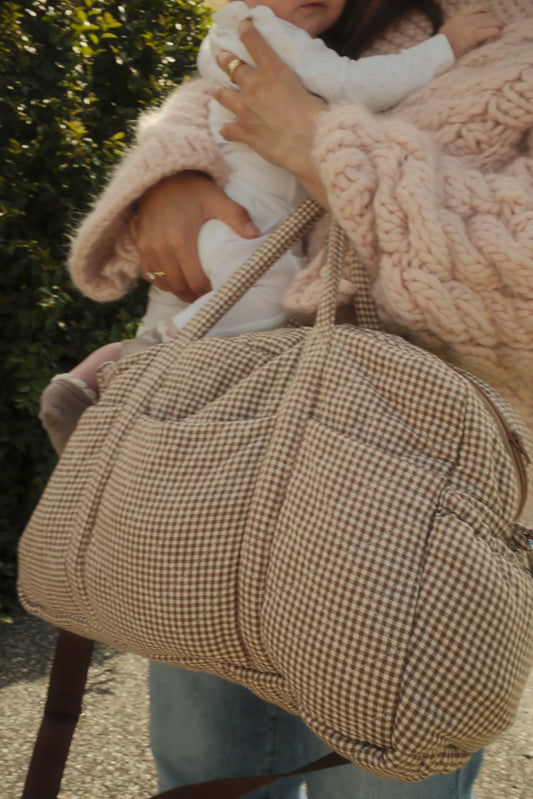 BROWN GINGHAM DIAPER BAG