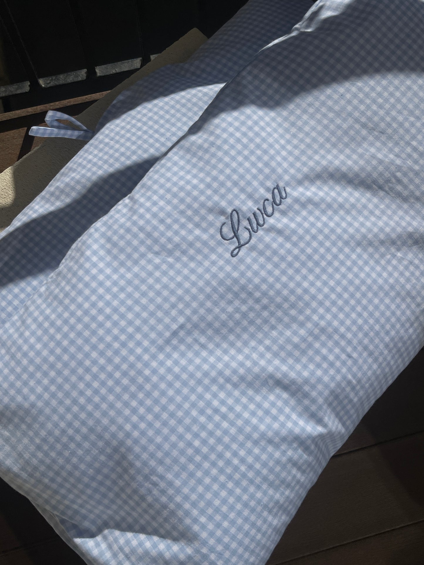 BLUE GINGHAM BABY CRIB DUVET COVER
