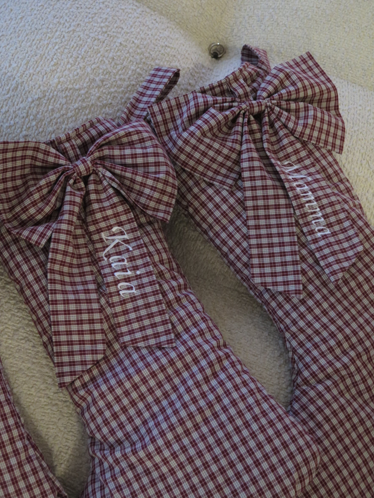 Winter Cottage red plaid Christmas stocking