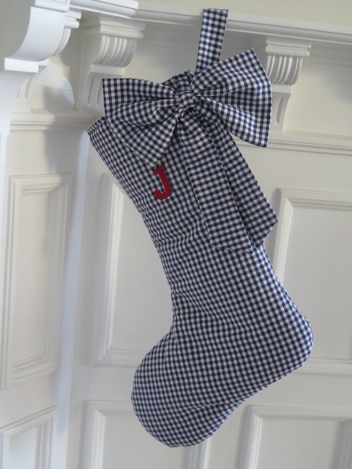 NAVY GINGHAM CHRISTMAS STOCKING