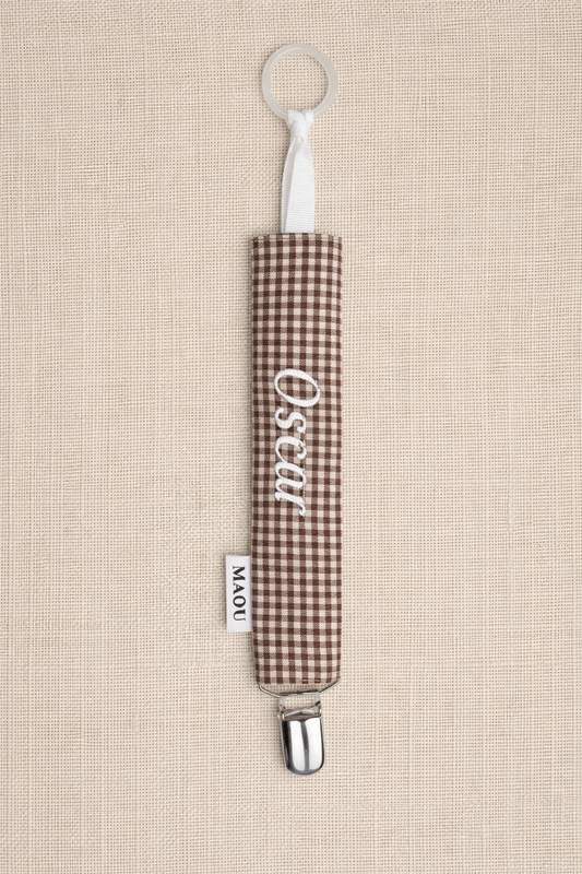 PACIFIER CLIP BROWN GINGHAM