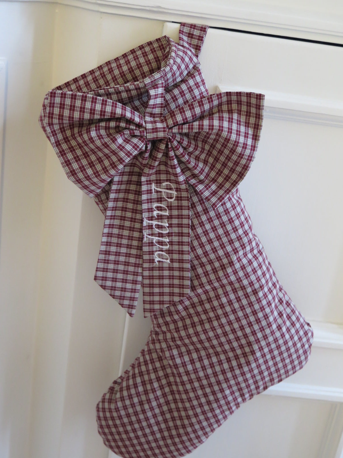 Winter Cottage red plaid Christmas stocking