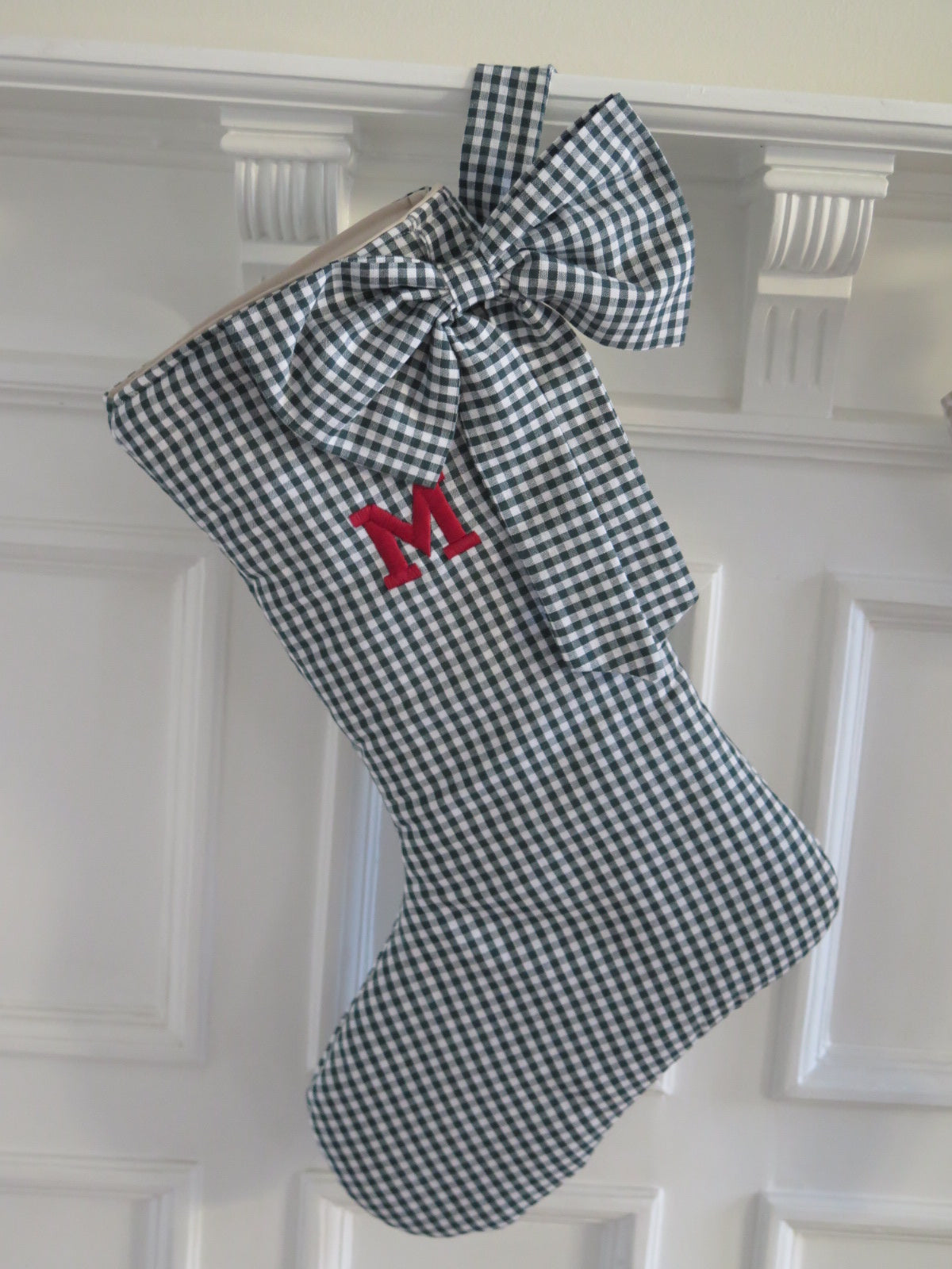 DARK GREEN GINGHAM CHRISTMAS STOCKING