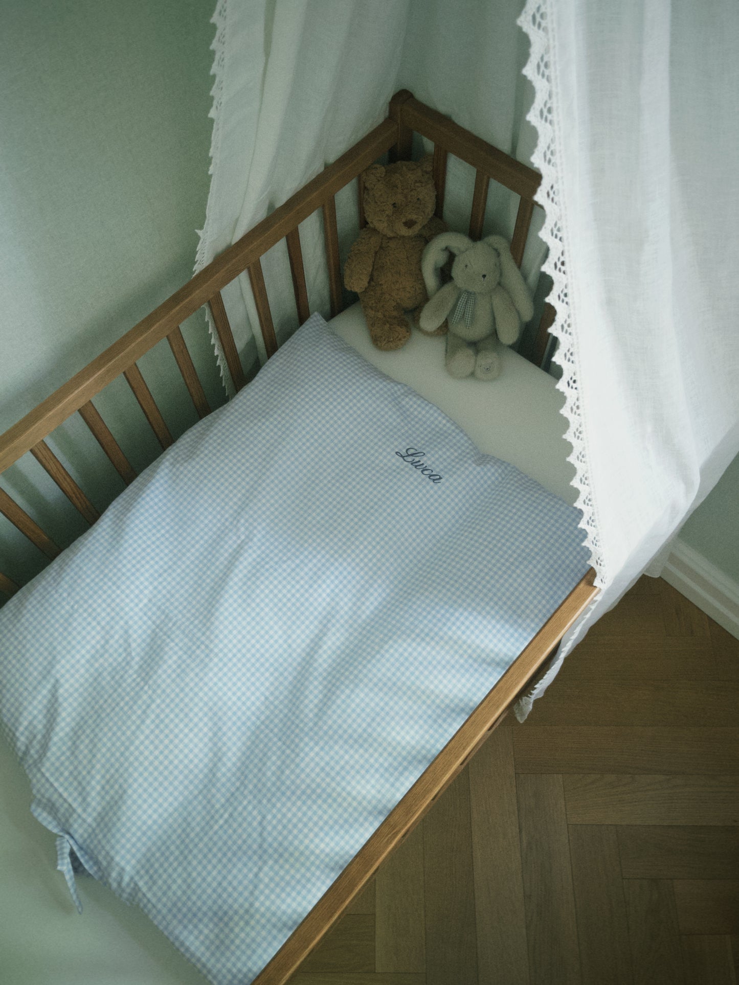 BLUE GINGHAM BABY CRIB DUVET COVER