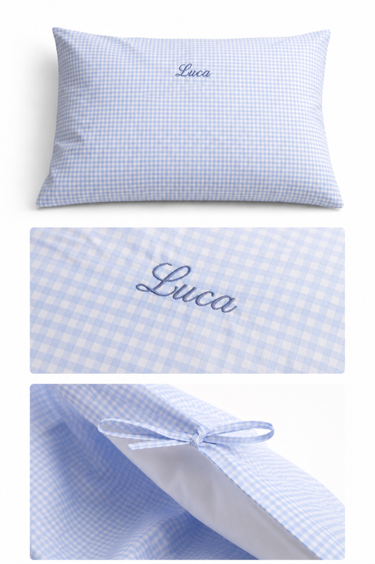 BLUE GINGHAM BABY CRIB DUVET COVER