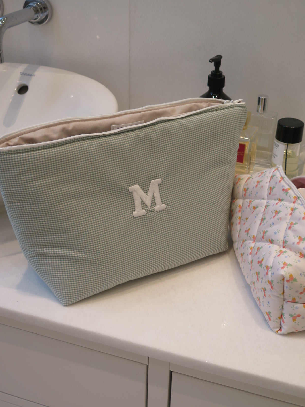 MINT GINGHAM TALL TRAVEL BAG